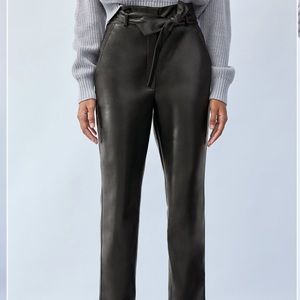 Aritzia Babaton Vegan Leather Tie Front Pant in Black